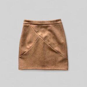 Simplee Skirt Womens Medium Brown Faux Suede High Waist Mini Stretch Zip Modern